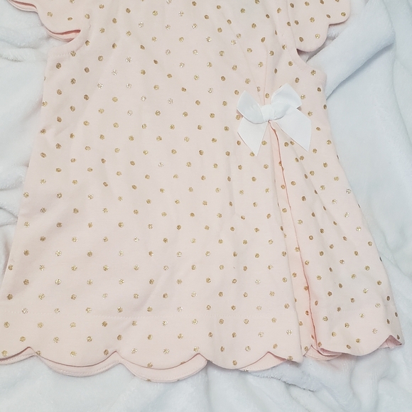 Charming Pink and Gold Polka Dot Kids Casual Dress - Picture 1 of 7